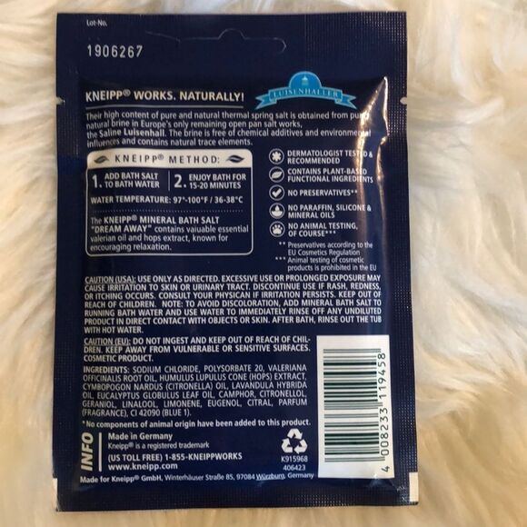 Kneipp Mineral Bath Salt Dream Away Valerian Hops 2.1 Oz New in Package - Picture 5 of 10